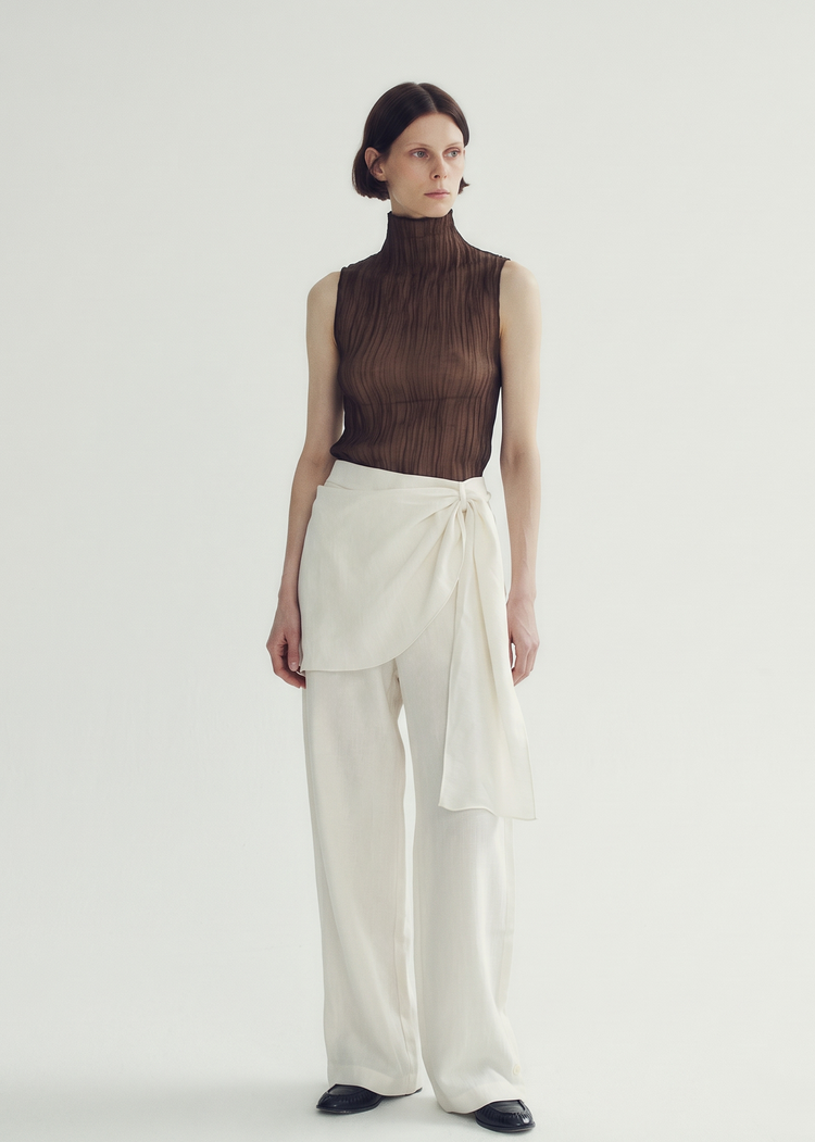 Crinkled Sheer High-Neck Top