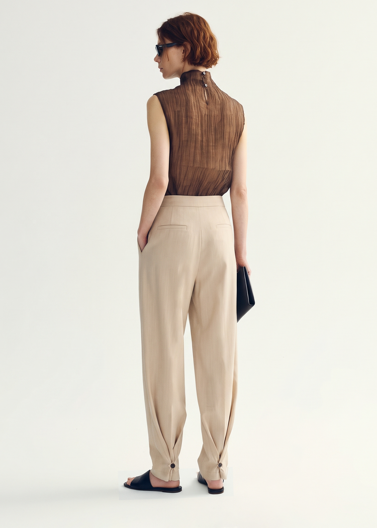 Scarf-Detail Wide-Leg Trousers - Oatmeal