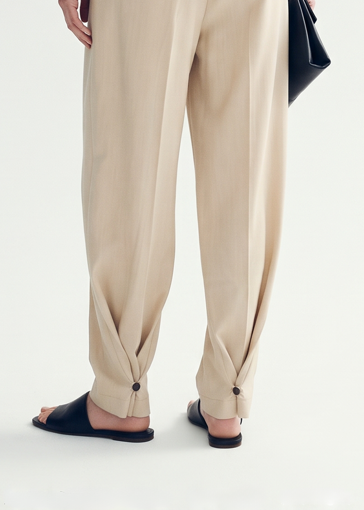 Scarf-Detail Wide-Leg Trousers - Oatmeal