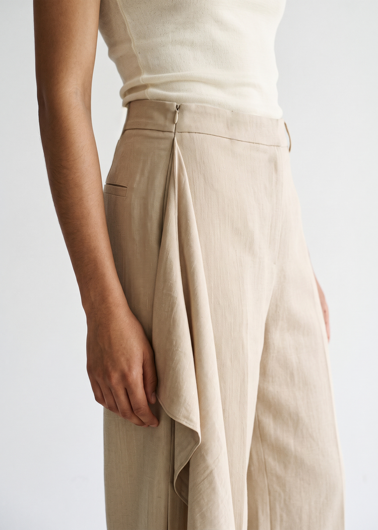 Scarf-Detail Wide-Leg Trousers - Oatmeal