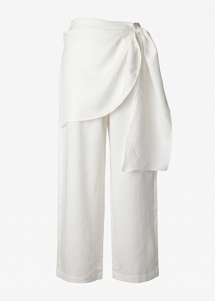 Scarf-Detail Wide-Leg Trousers