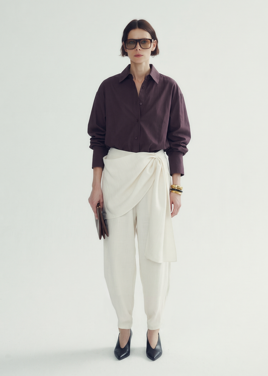 Scarf-Detail Wide-Leg Trousers