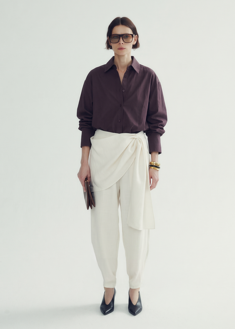 Scarf-Detail Wide-Leg Trousers
