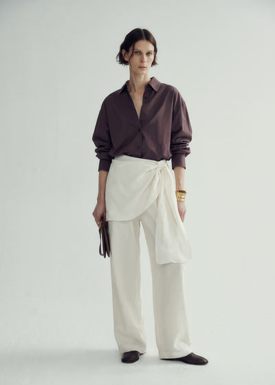 Scarf-Detail Wide-Leg Trousers
