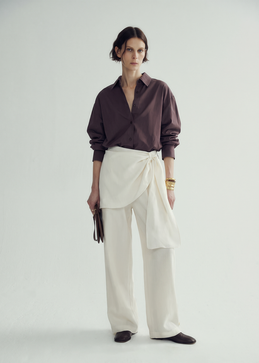 Scarf-Detail Wide-Leg Trousers