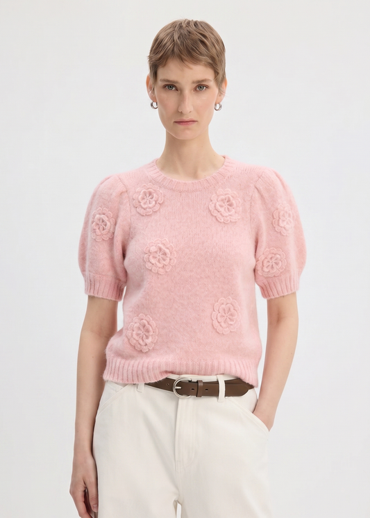 Mohair Wool Blend Short Sleeve Top
