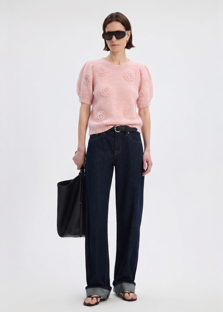 Mohair Wool Blend Short Sleeve Top