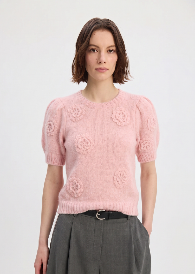 Mohair Wool Blend Short Sleeve Top