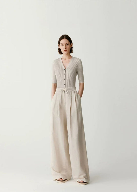 Flax Linen Blend Wide Leg Trousers