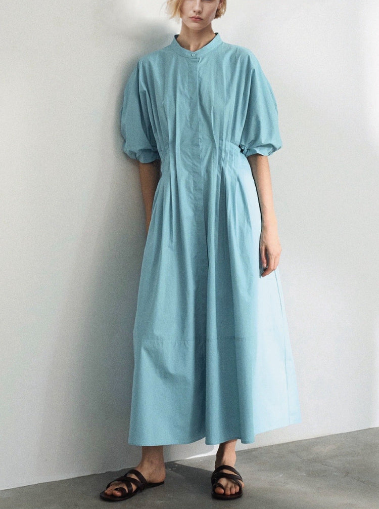 Cotton Midi Shirt Dress in Aqua