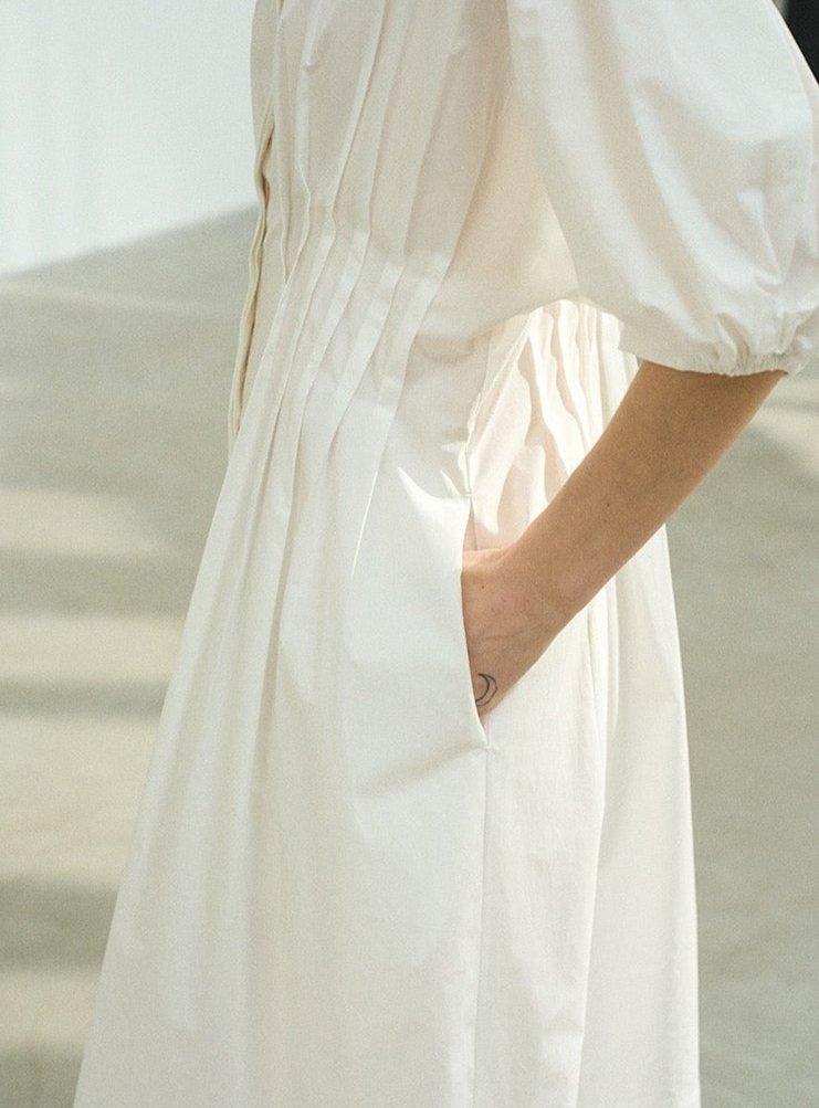 Cotton Midi Shirt Dress in White