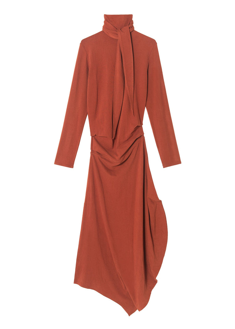 Draped Tie Collar Jersey Maxi Dress