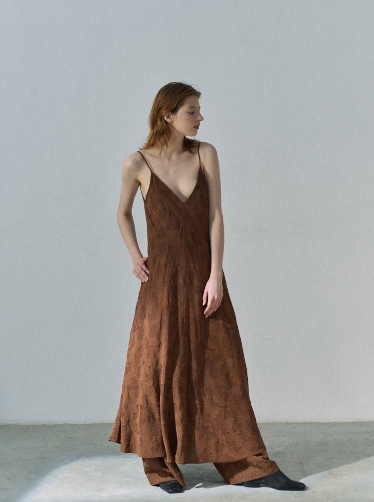 Lyocell Blend V-Neck Maxi Dress in Caramel