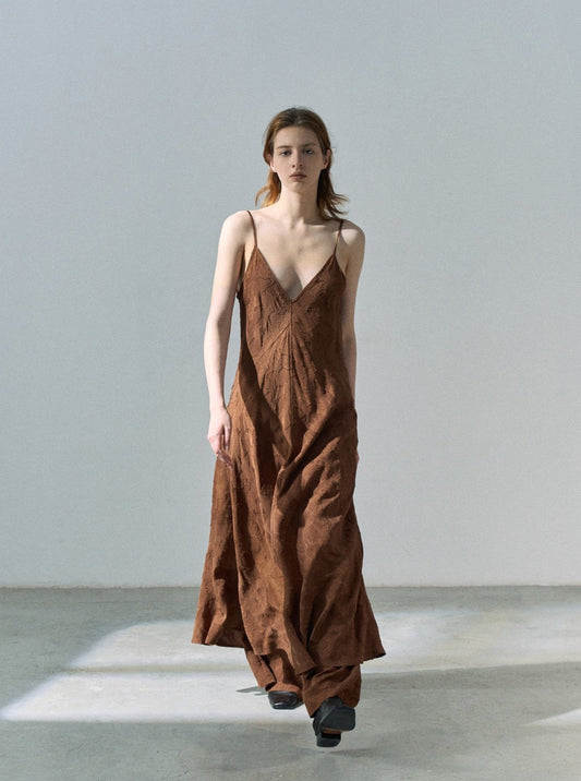 Lyocell Blend V-Neck Maxi Dress in Caramel