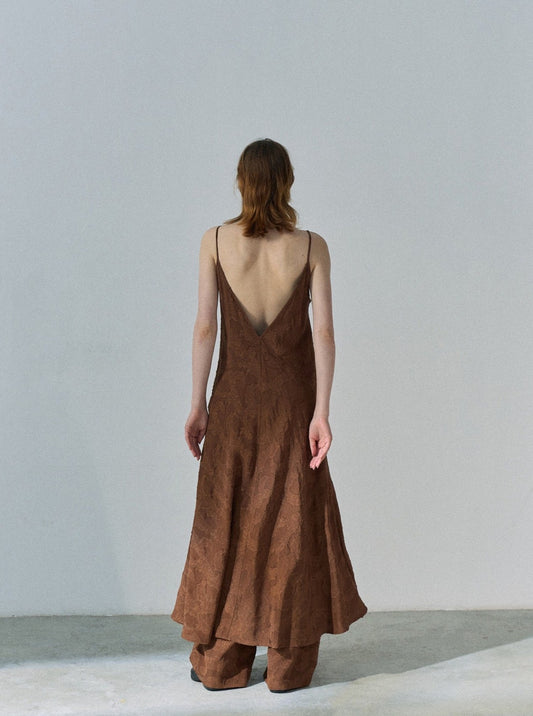 Lyocell Blend V-Neck Maxi Dress in Caramel