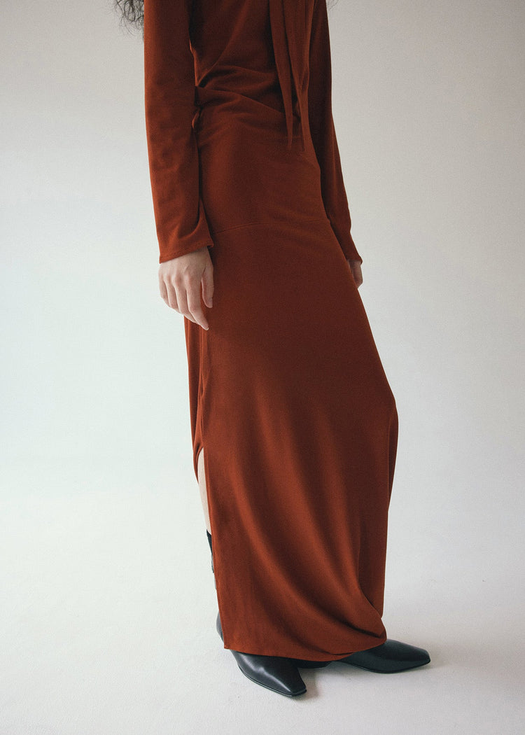 Draped Tie Collar Jersey Maxi Dress