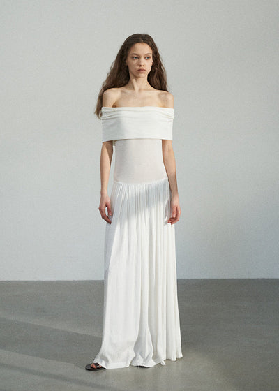 Wool Lyocell Blend Off-Shoulder Maxi Dress