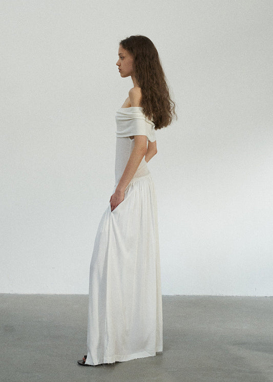 Wool Lyocell Blend Off-Shoulder Maxi Dress