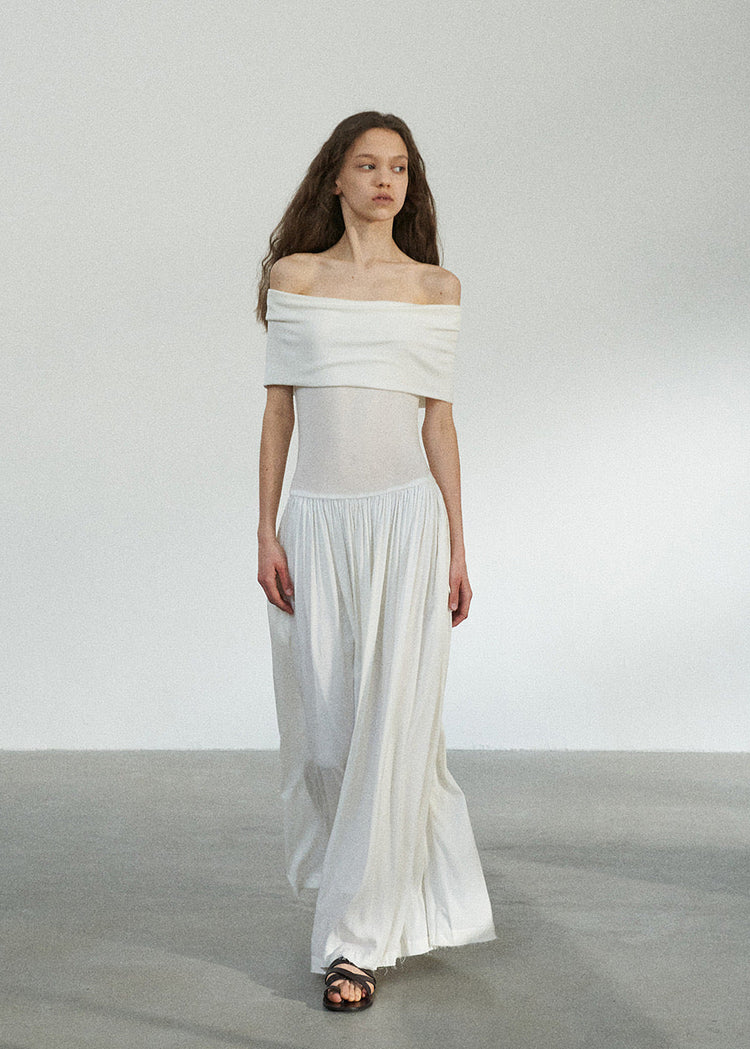 Wool Lyocell Blend Off-Shoulder Maxi Dress