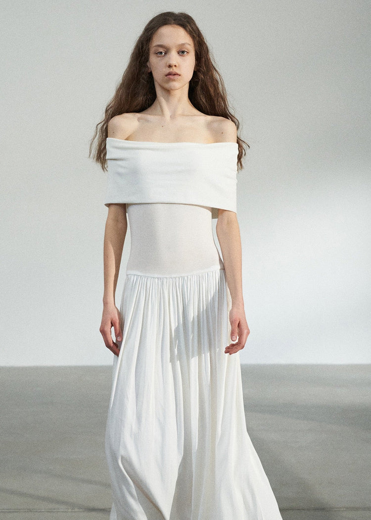 Wool Lyocell Blend Off-Shoulder Maxi Dress