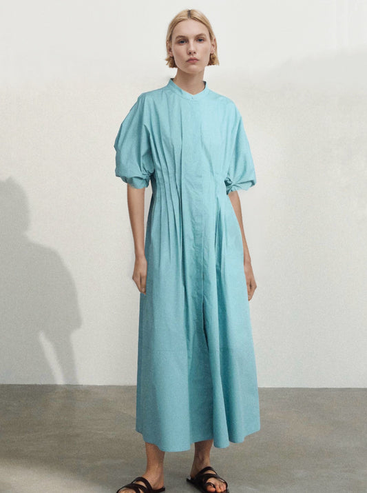 Cotton Midi Shirt Dress in Aqua