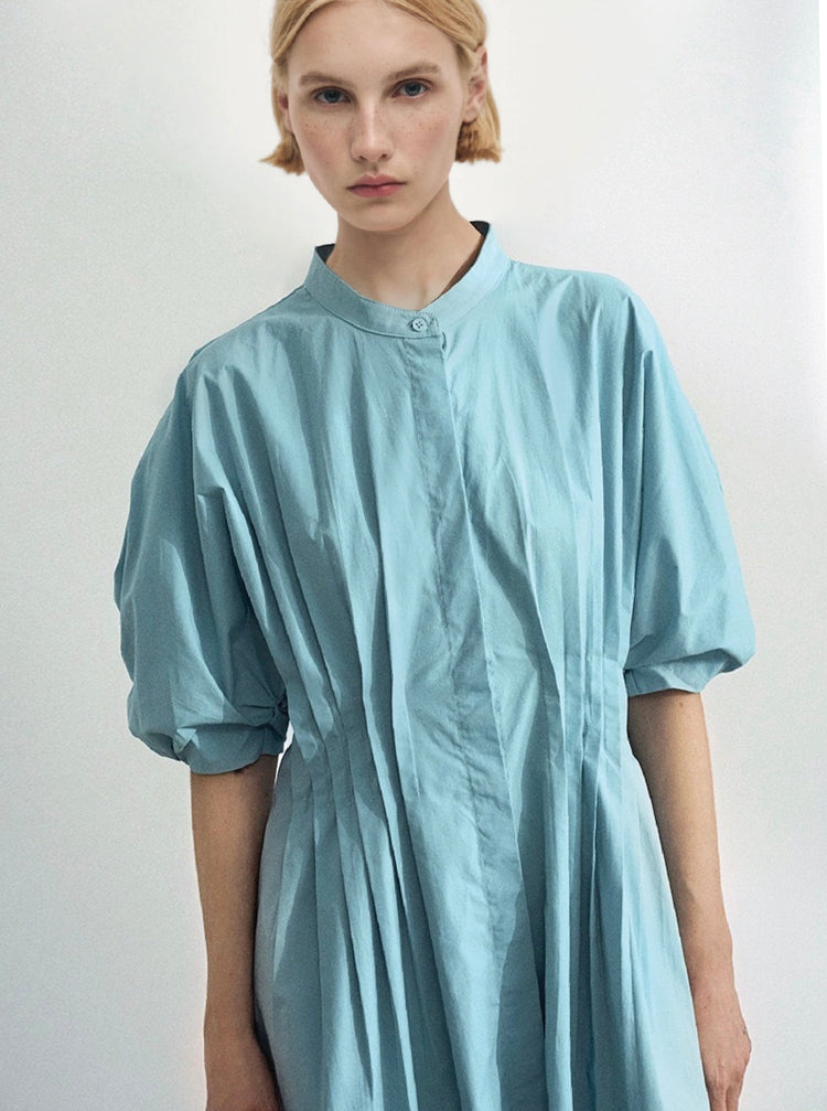 Cotton Midi Shirt Dress in Aqua