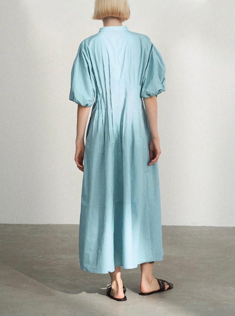 Cotton Midi Shirt Dress in Aqua