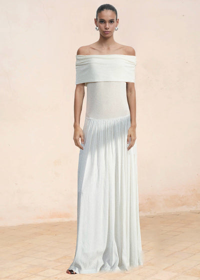 Wool Lyocell Blend Off-Shoulder Maxi Dress