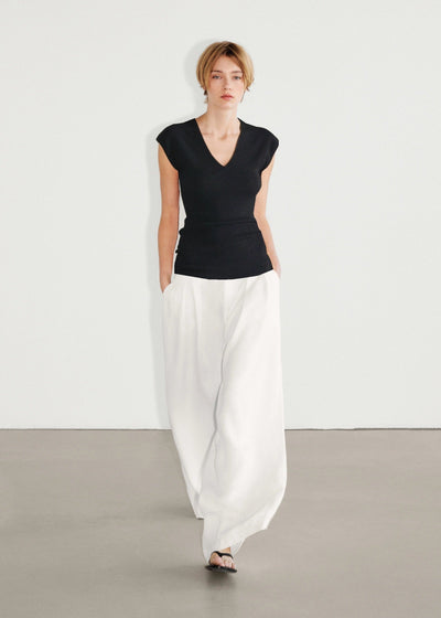 Wool Blend Knitted Rib Top in Black