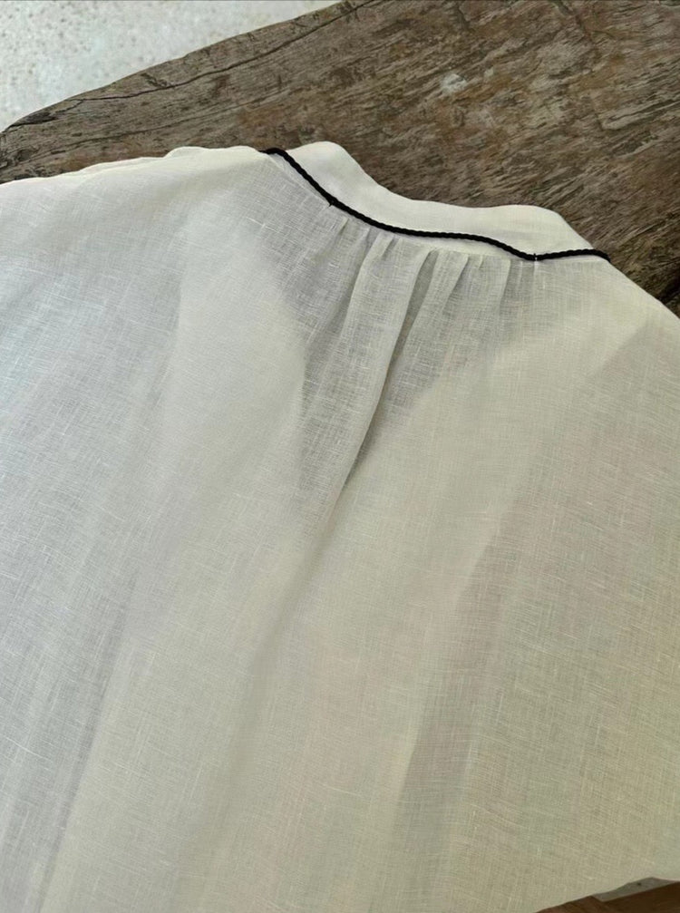 White Linen Shirt with Tassel Strings