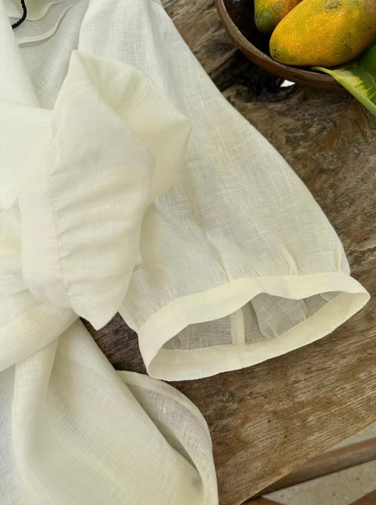 White Linen Shirt with Tassel Strings