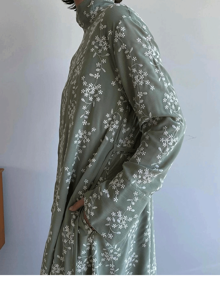 Long-Sleeve Embroidered Maxi Dress