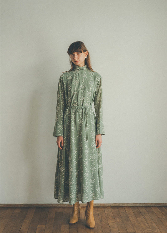 High Neck Long Sleeve Embroidered Maxi Dress