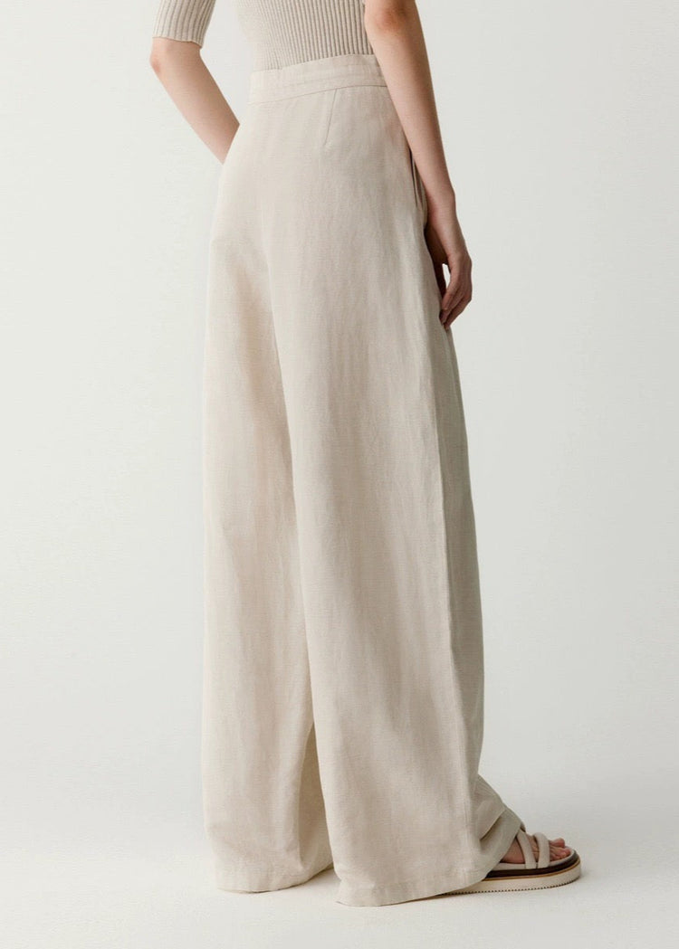 Flax Linen Blend Wide Leg Trousers