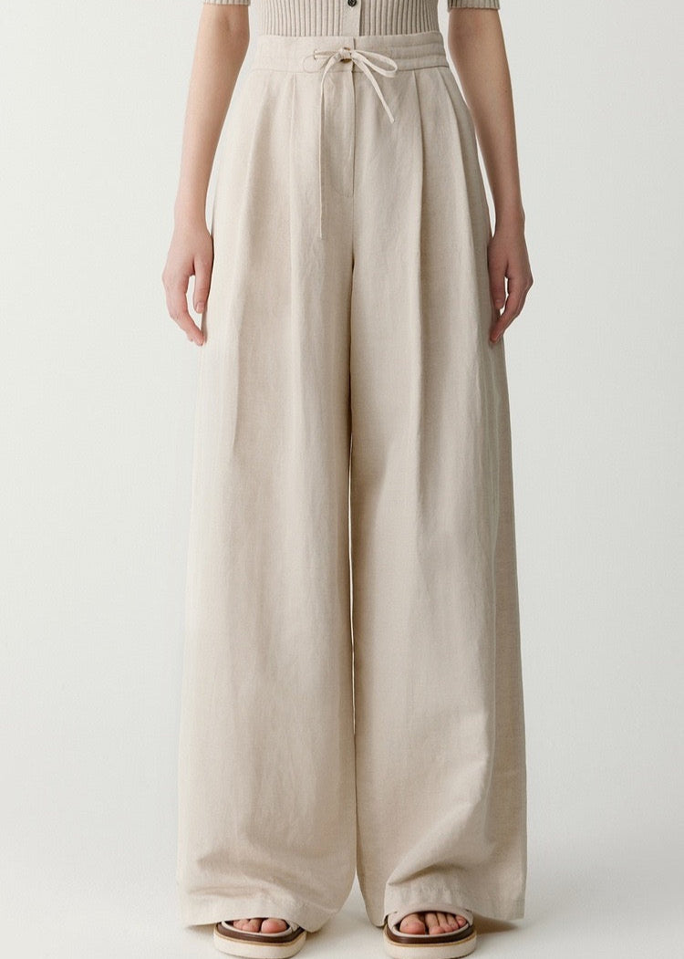 Flax Linen Blend Wide Leg Trousers