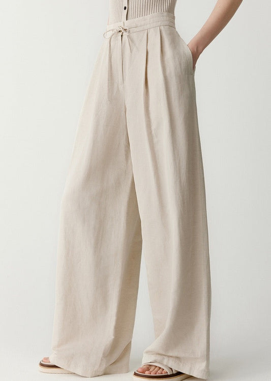 Flax Linen Blend Wide Leg Trousers