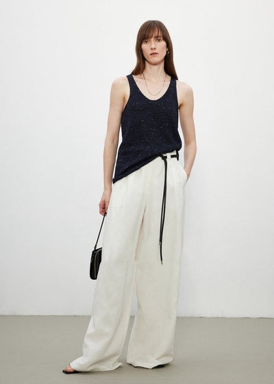 Draped Linen Blend Wide-leg Trousers
