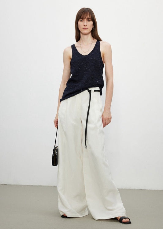 Draped Linen Blend Wide-leg Trousers