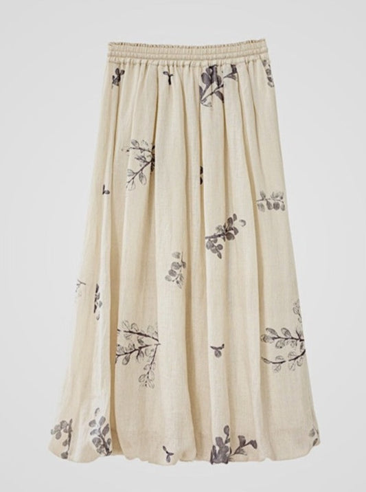 Ramie Printed Midi Skirt