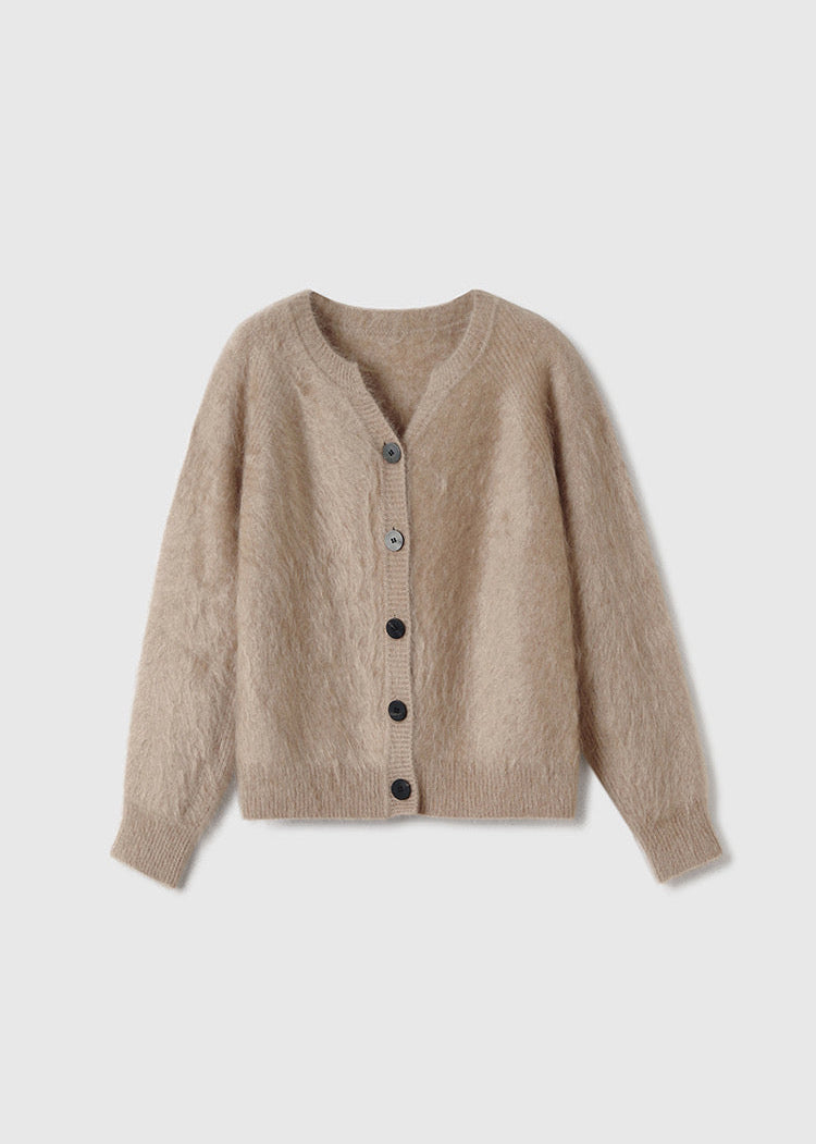 Brushed Cashmere Cardigan - Camel