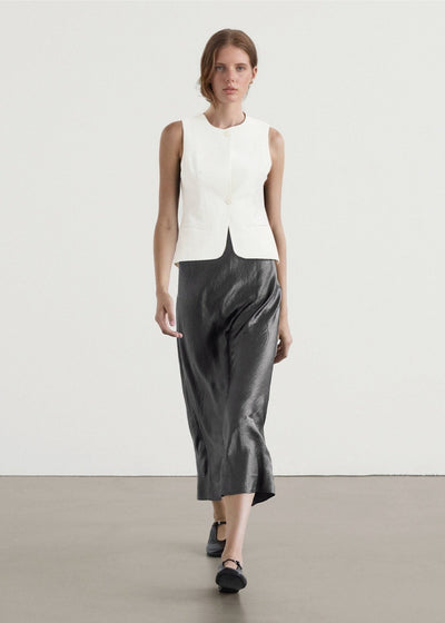 Handmade Linen Blend Waistcoat-Ivory