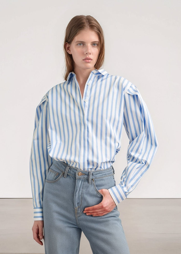 Puff Shoulder Striped Shirt