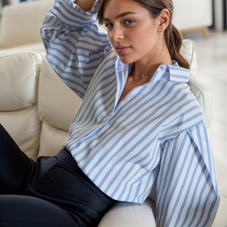 Puff Shoulder Striped Shirt