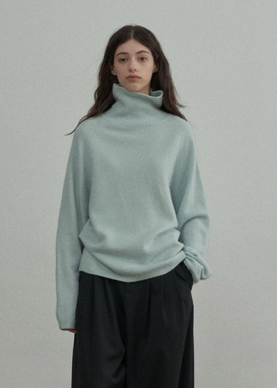 Wool Roll Neck Jumper in Aqua Haze