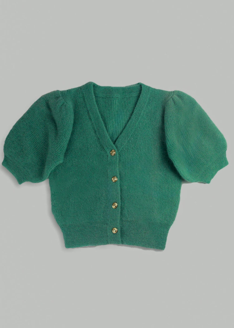 Mohair Blend Hand-Knitted Short Sleeve Top in Mint