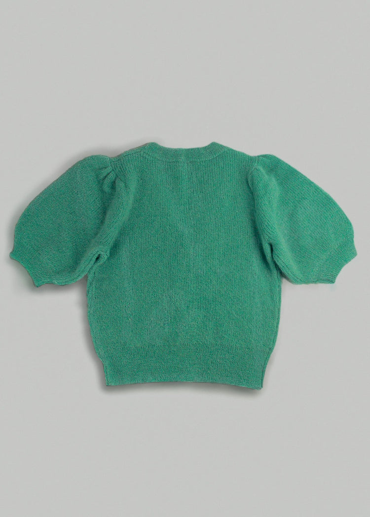 Mohair Blend Hand-Knitted Short Sleeve Top in Mint