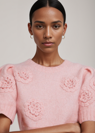 Mohair Wool Blend Short Sleeve Top