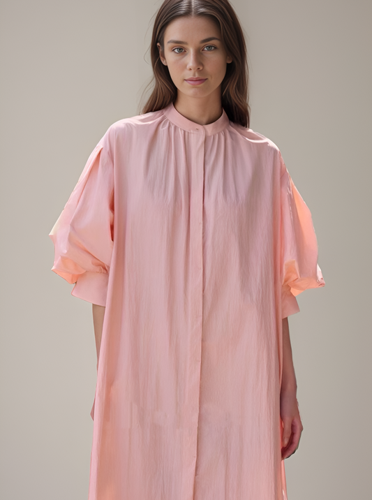 Puff Sleeve Maxi Shirt Dress in Dusty Pink