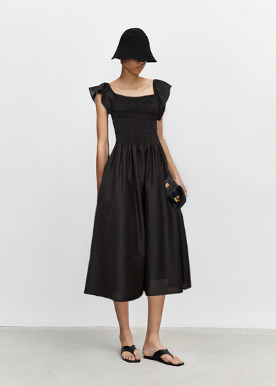 The Smocked Midi Dress - Black