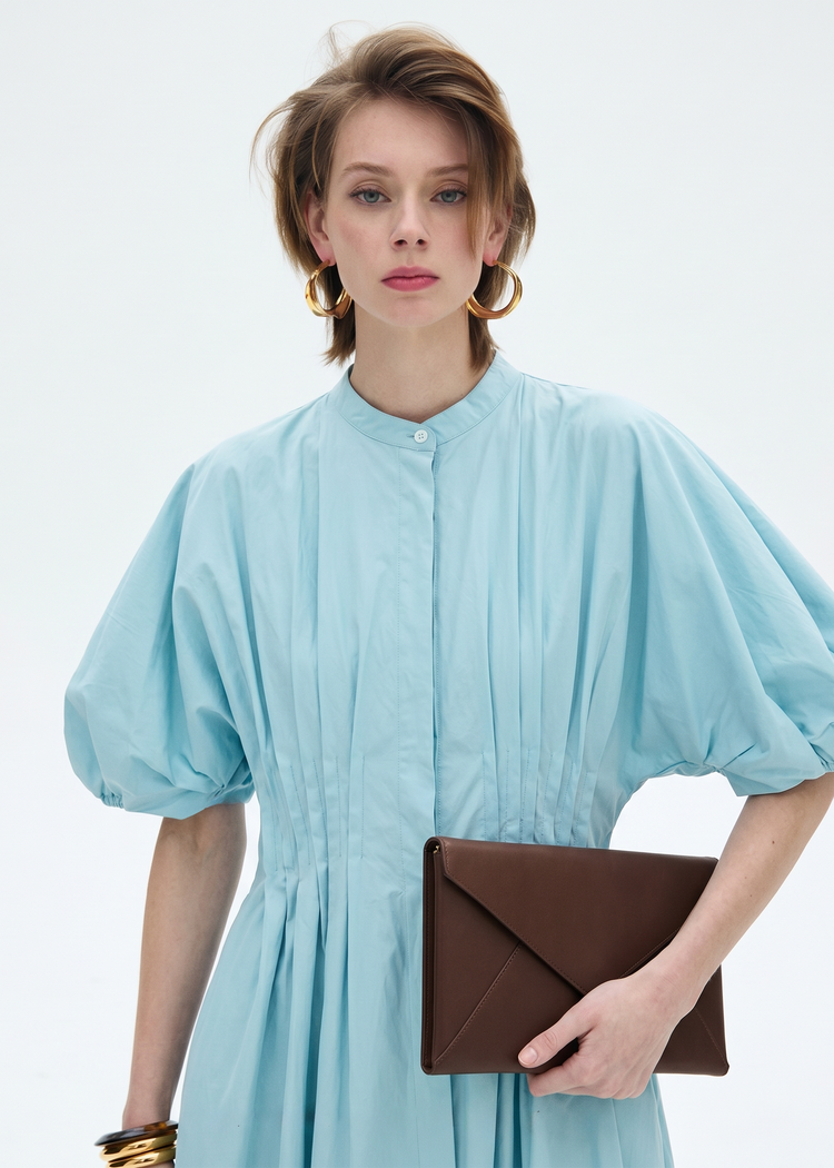 Cotton Midi Shirt Dress in Aqua